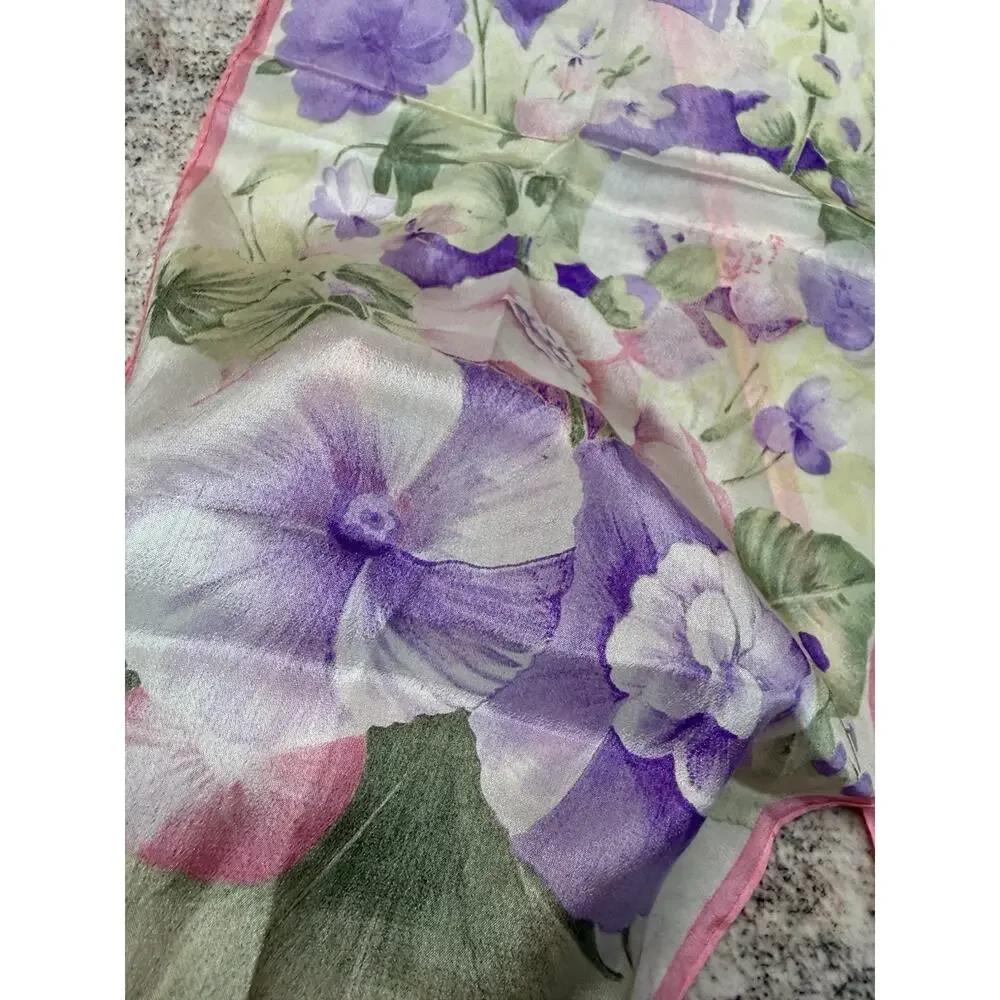 Vintage Oscar De La Renta Womens Silk Flower Scarf Sheer